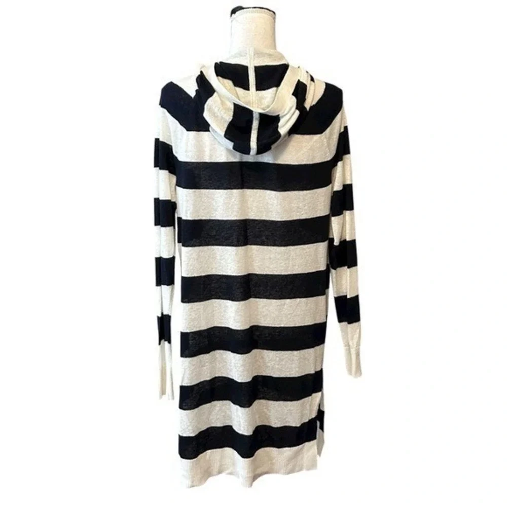 LOFT Striped‎ Hooded Lightweight Cardigan Sweater SZ Medium Navy White